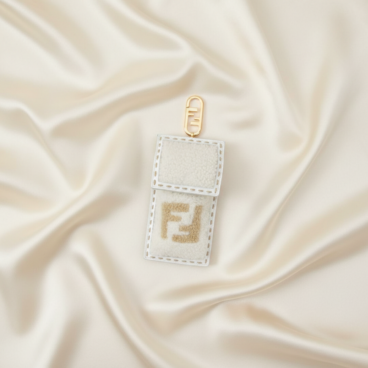Fendi Logo Boa Phone Pouch 7AS047 Men,Women Leather,Fur Pouch Beige,White
