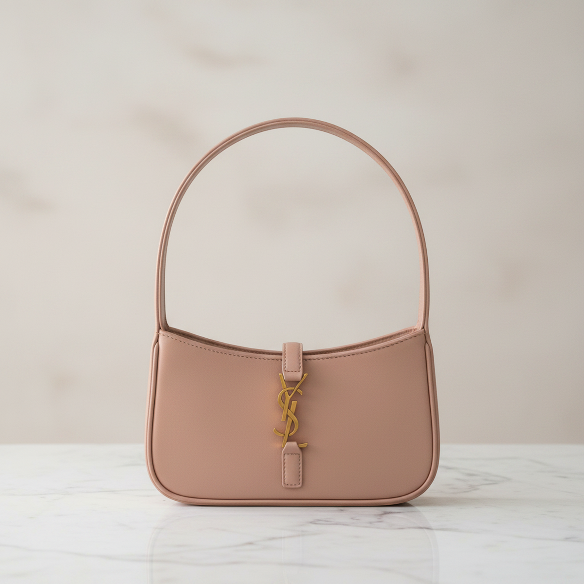 Yves Saint Laurent LE 5 À 7 710318 Women's Leather Handbag Pink Beige