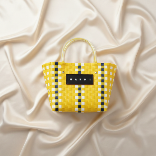 Marni Flower Cafe Picnic Bag Women's Polypropylene Handbag,Tote Bag Blue,Yellow