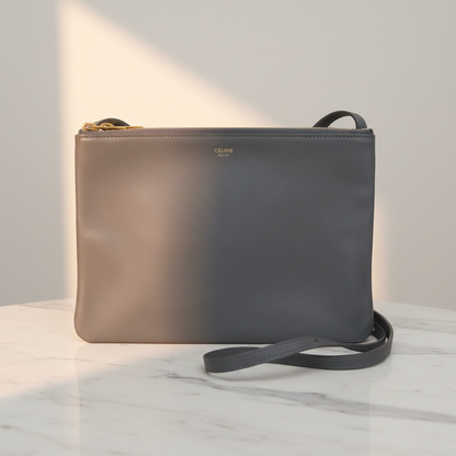 Celine Trio Large 171453 Women's Leather Crossbody Bag,Shoulder Bag Gray