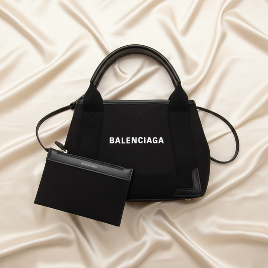 Balenciaga Navy Cabas XS 390346 Women's Canvas,Leather Handbag,Shoulder Bag Black