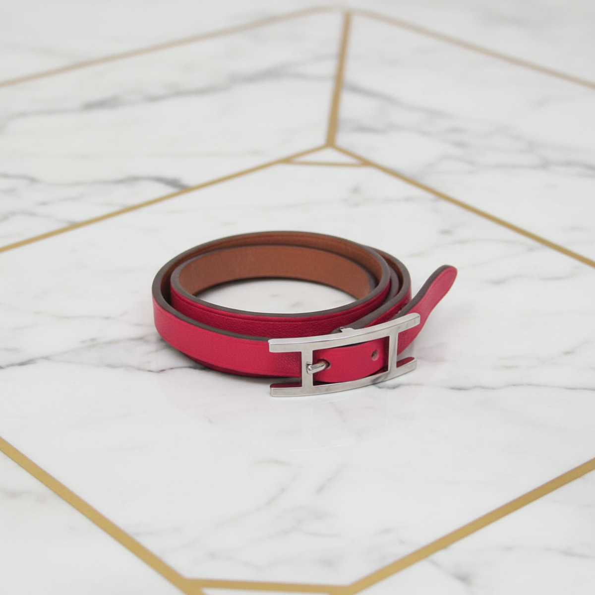Hermes Hapi III Choker Leather,Metal Bangle Pink