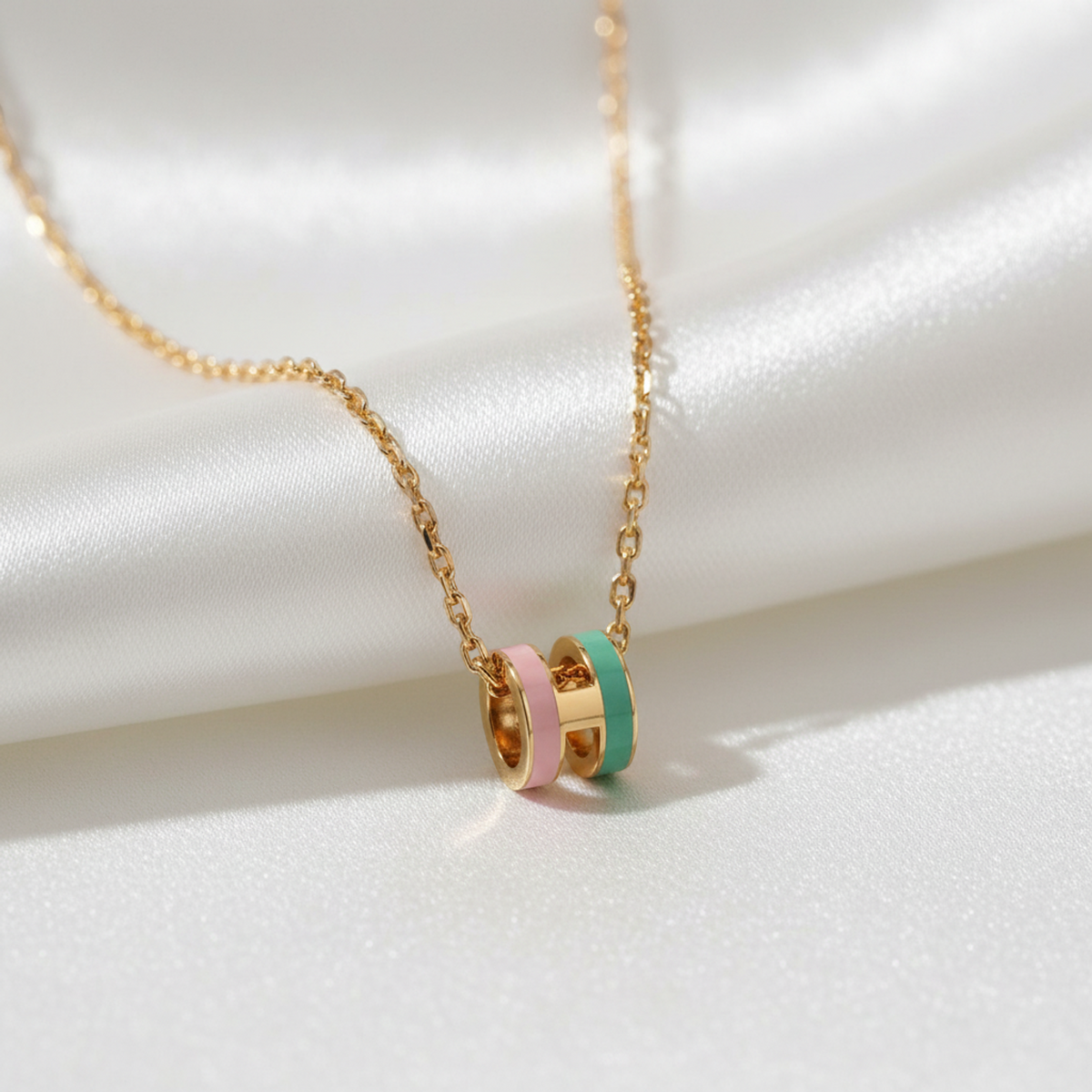 Hermes Pop H Mini Metal Men,Women Fashion Pendant Necklace (Green,Pink)
