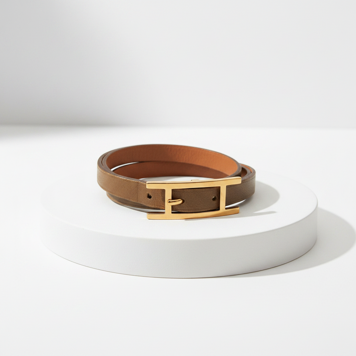 Hermes Hapi III Choker Leather,Metal Bangle Beige