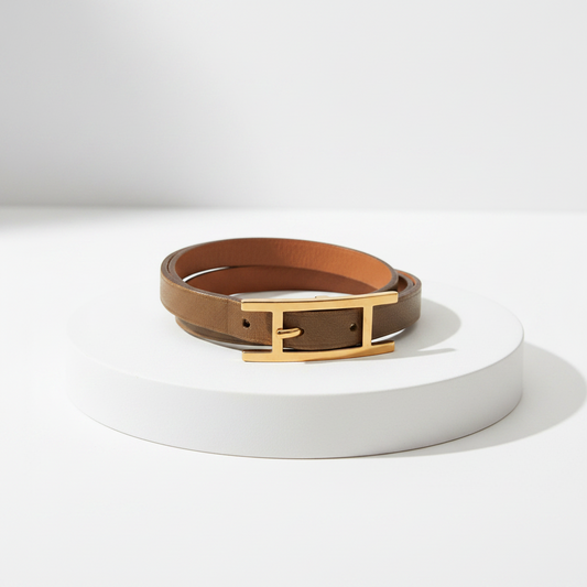 Hermes Hapi III Choker Leather,Metal Bangle Beige