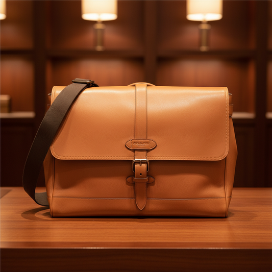 Coach Hudson Messenger F23204 Men's Leather Briefcase,Shoulder Bag Brown