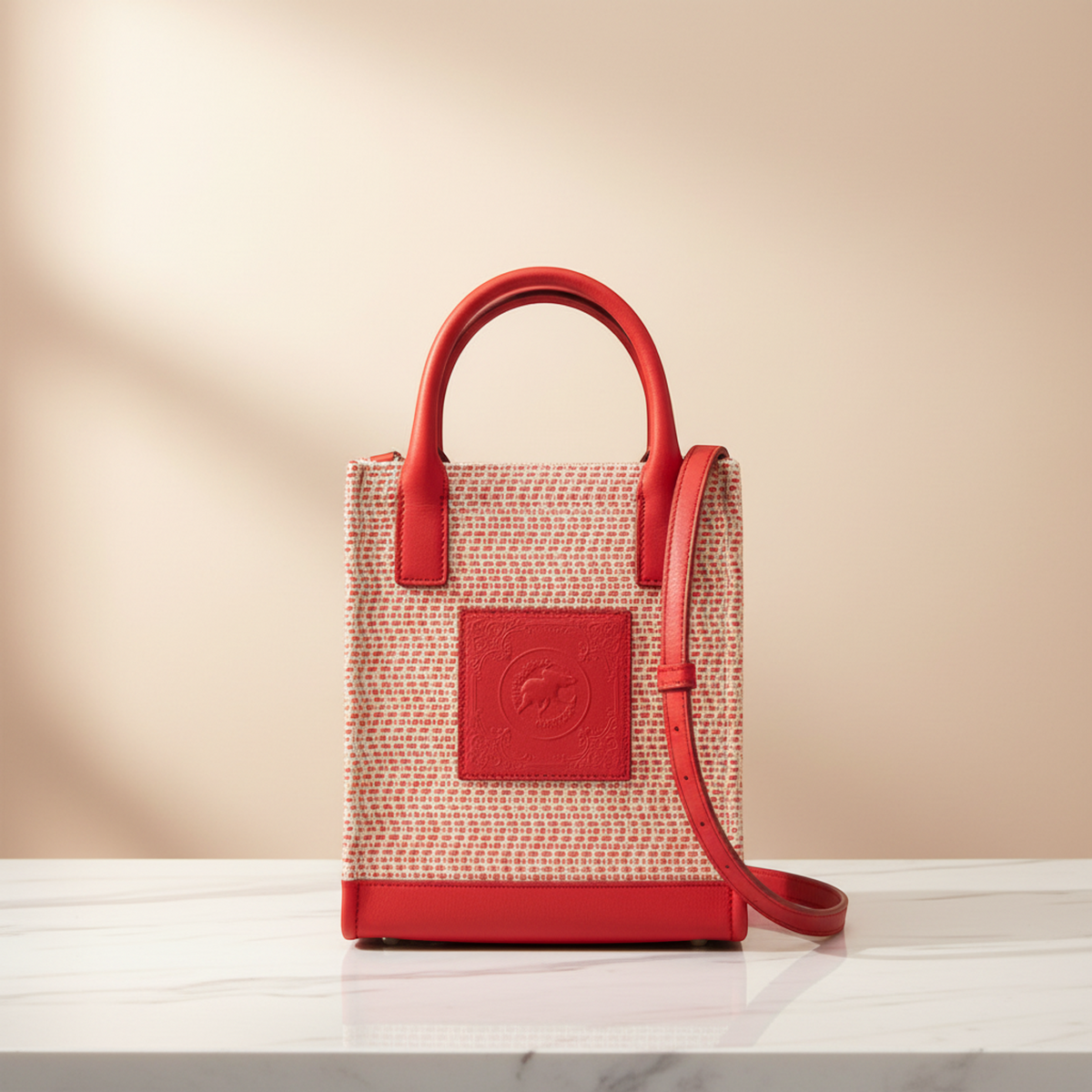 Hunting World Phuket Small Tote Women's Hemp,Leather Crossbody Bag,Handbag Light Beige,Pink Orange