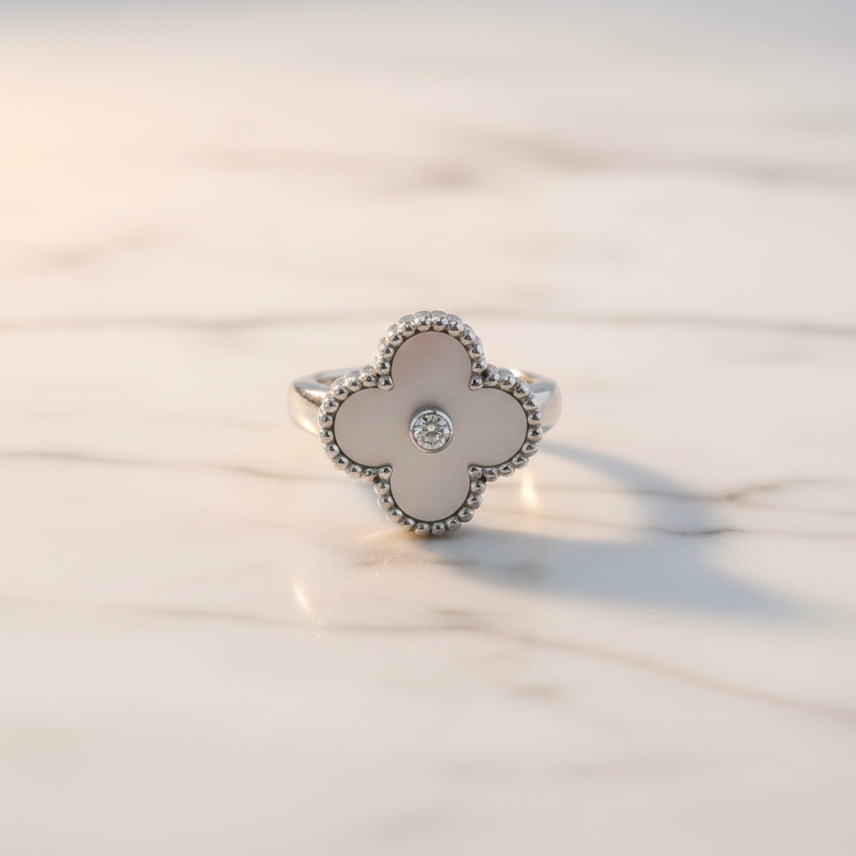 Van Cleef & Arpels Vintage Alhambra Ring VCARF48947 White Gold (18K) Fashion Diamond,Mother Of Pearl Band Ring Silver