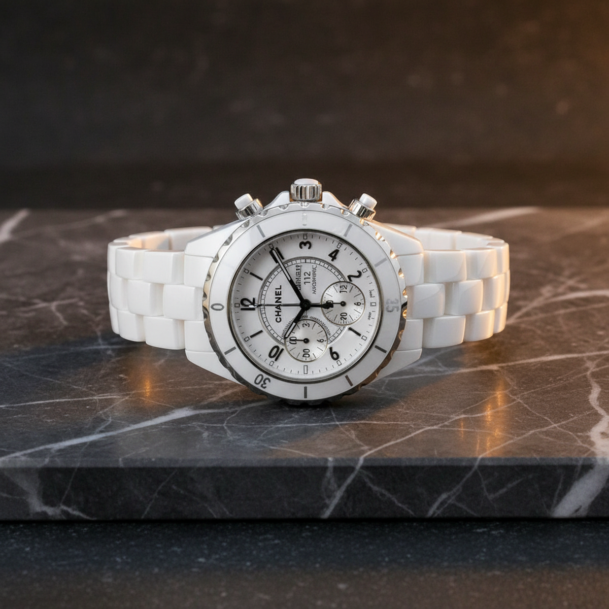 CHANEL J12 Chronograph Ceramic Automatic Mens Watch H1007 Polished