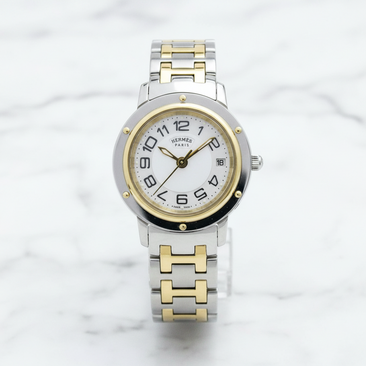HERMES Clipper MOP Dial Gold Plated Steel Quartz Ladies Watch CP1.220 Polished
