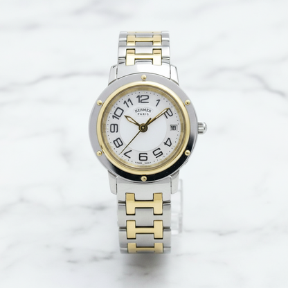 HERMES Clipper MOP Dial Gold Plated Steel Quartz Ladies Watch CP1.220 Polished