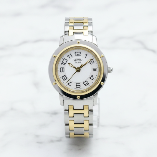 HERMES Clipper MOP Dial Gold Plated Steel Quartz Ladies Watch CP1.220 Polished