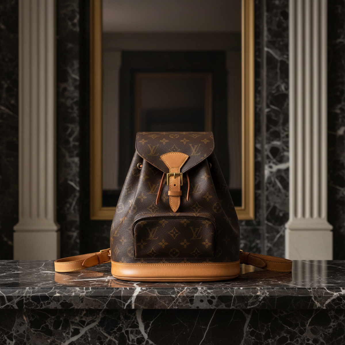 Louis Vuitton Monogram Montsouris MM M51136 Women's Backpack Brown
