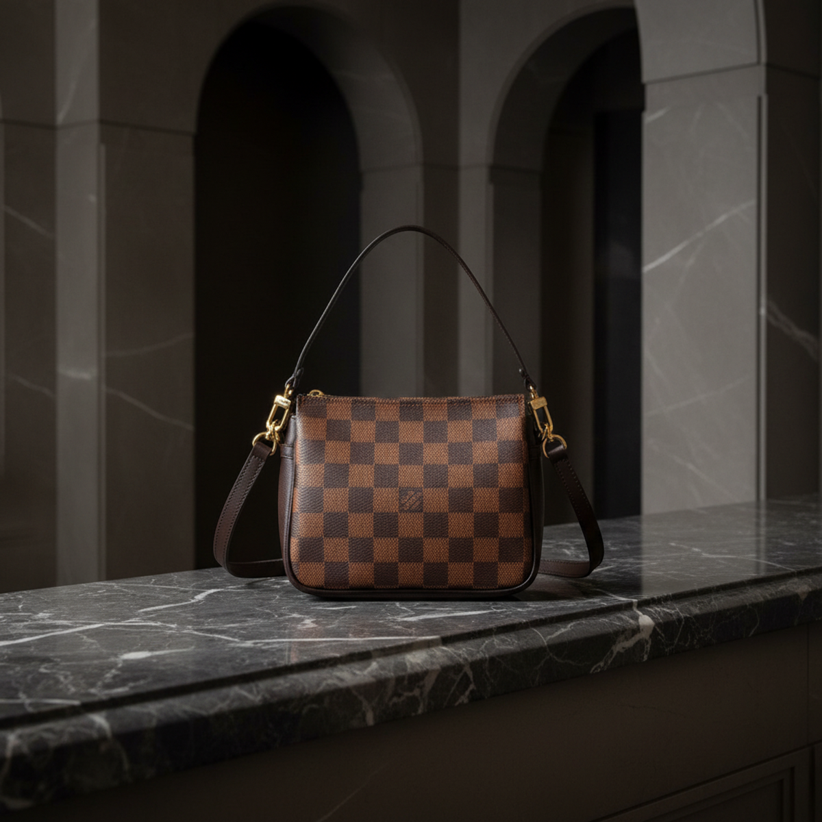 Louis Vuitton Damier Makeup Pouch N51982 Women's Handbag,Pouch Brown