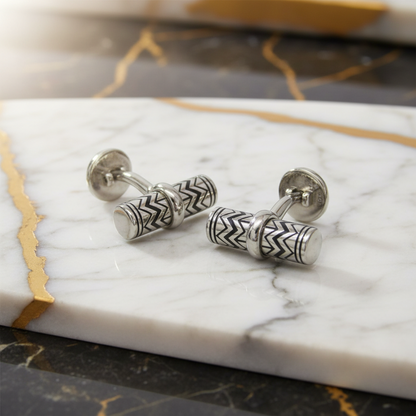 Louis Vuitton Metal Fixed Backing Cufflinks Silver V-Karakoram Cufflinks with Case M66948