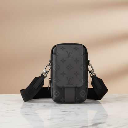 Louis Vuitton Monogram Eclipse Reverse Double Phone Pouch M81321 Men's Pouch,Shoulder Bag Black,Gray