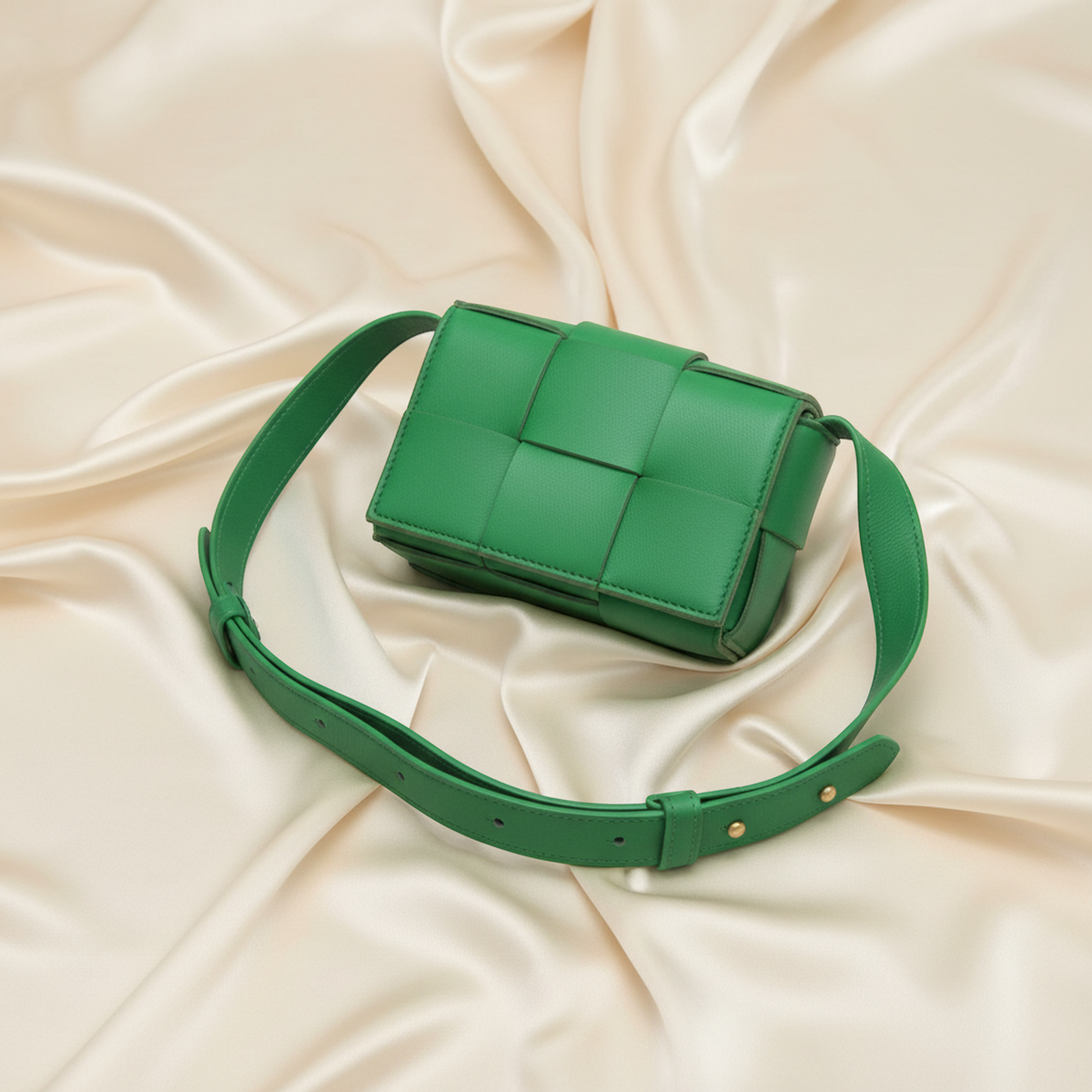 Bottega Veneta Intrecciato Cassette 666688 Men,Women Leather Shoulder Bag Green
