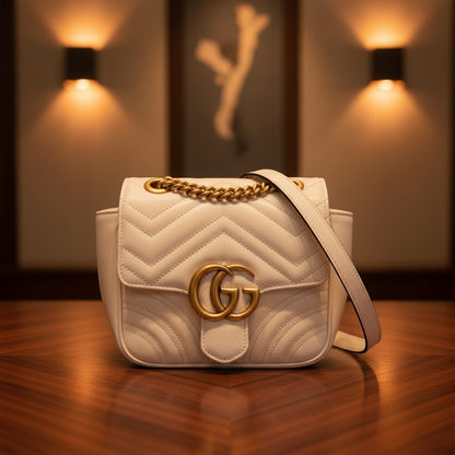 Gucci GG Marmont Chain Shoulder Bag 739682 Women's Leather Shoulder Bag White