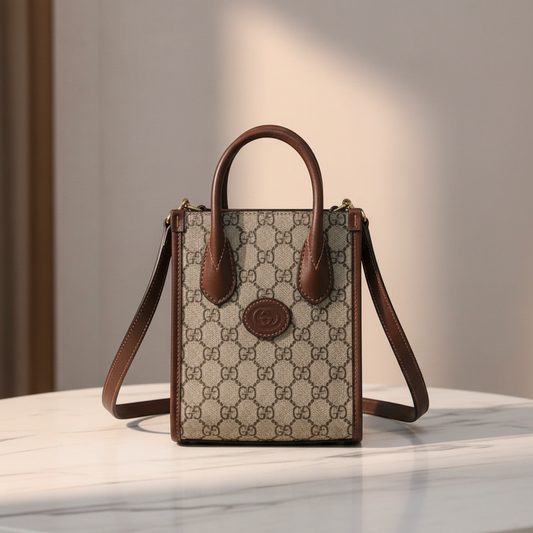 Gucci Interlocking G 671623 Women's Leather,GG Supreme Handbag,Shoulder Bag Beige,Brown