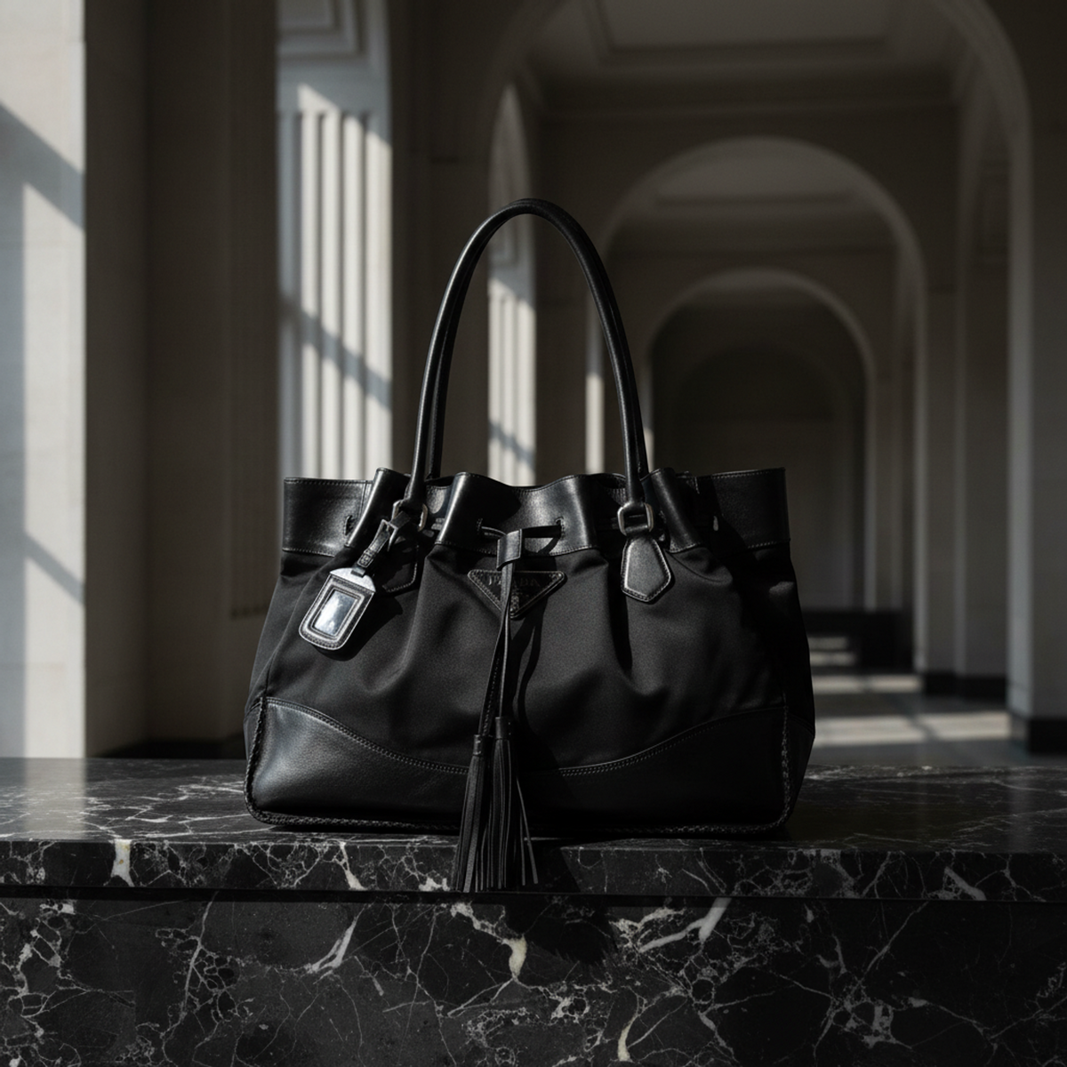 Prada Tessuto Soft BR3555 Men,Women Nylon,Leather Tote Bag Black