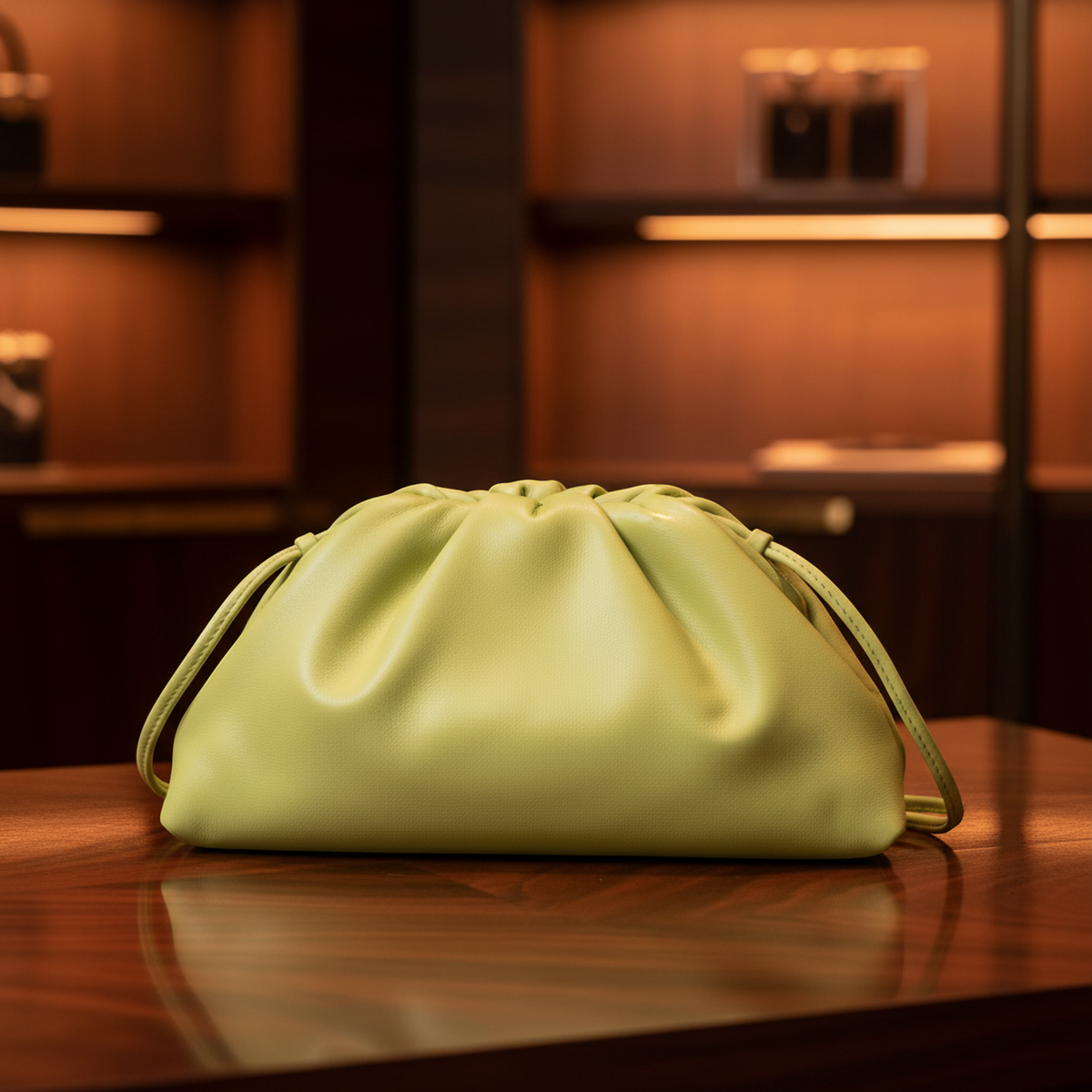 Bottega Veneta Mini The Pouch 585852 Women's Leather Shoulder Bag Lime Yellow