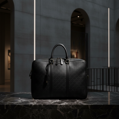 Gucci GG Embossed 208463 Men's Leather Briefcase,Document Case Black
