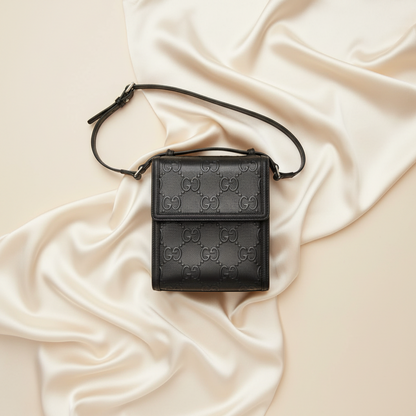 Gucci GG Embossed Crossbody Bag 625782 Men,Women Leather Shoulder Bag Black
