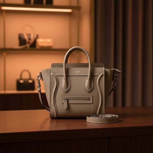 Celine Luggage Nano 189243DRU Women's Leather Handbag,Shoulder Bag Grayish