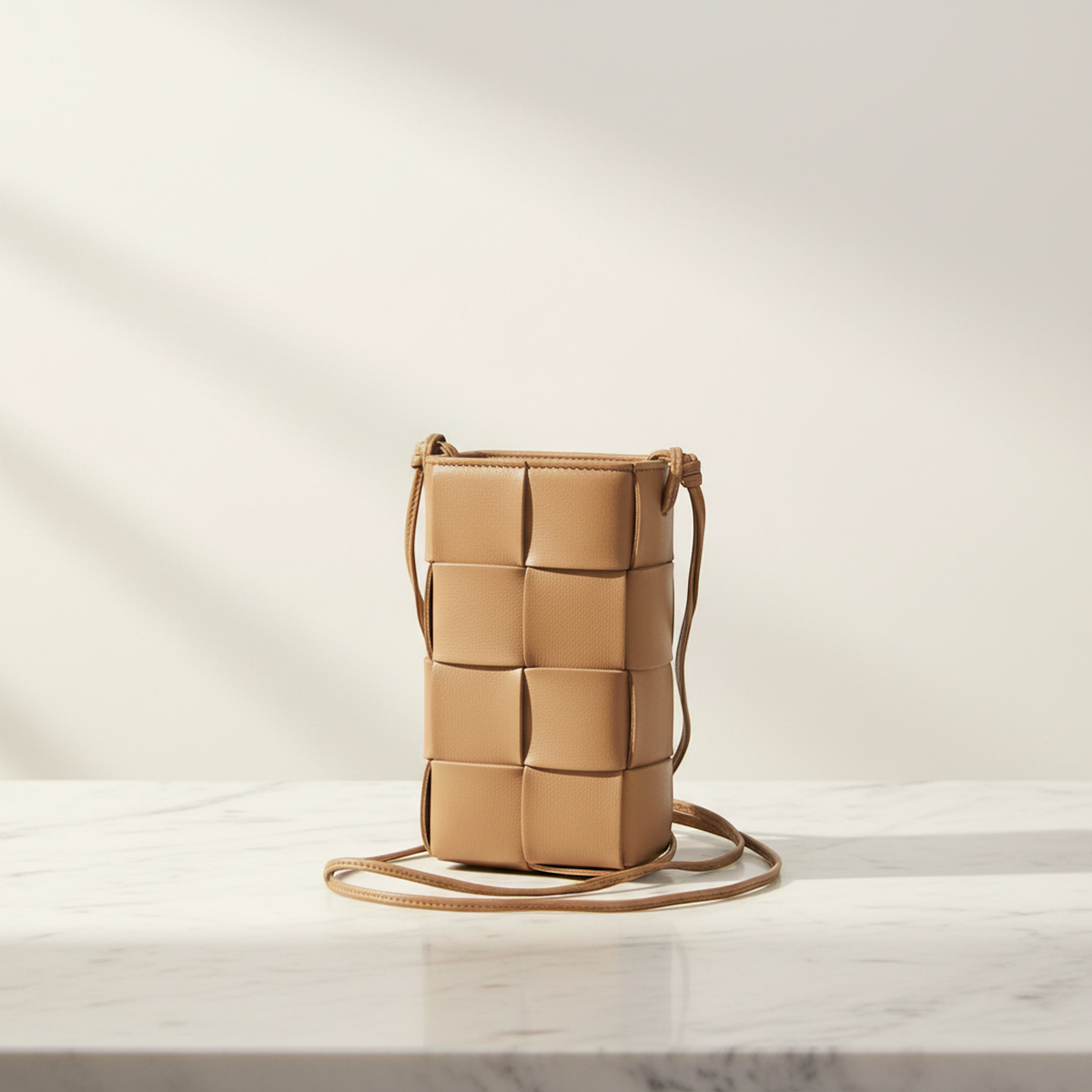 Bottega Veneta Intrecciato Cassette Small Crossbody Bag Phone Pouch Men,Women Leather Pouch,Shoulder Bag Brown