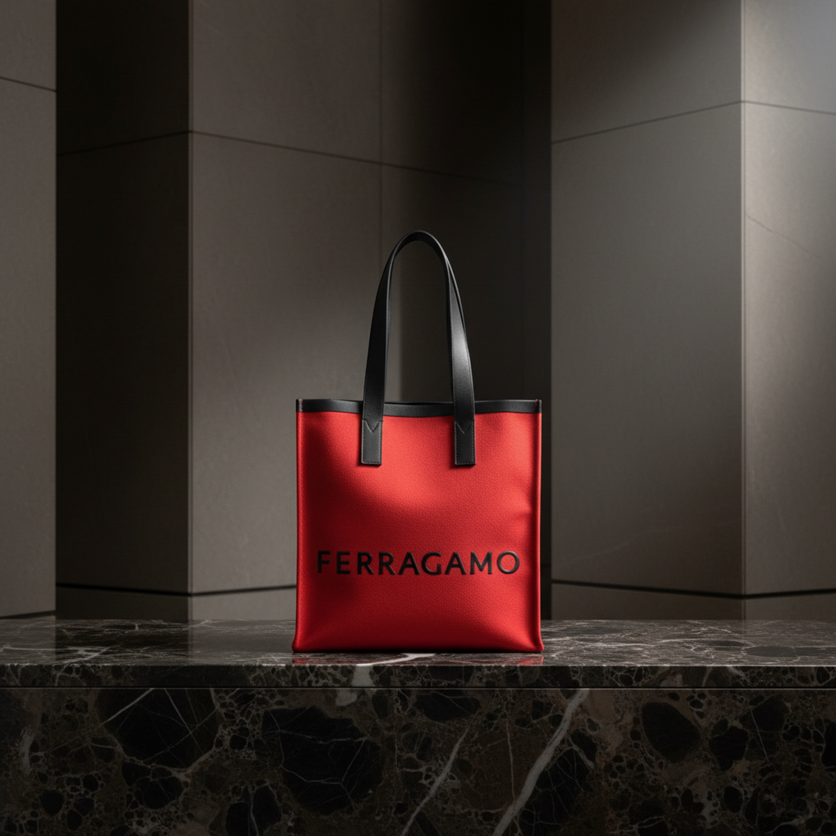 Salvatore Ferragamo North South Tote Men's Canvas,Leather Tote Bag Black,Red Color