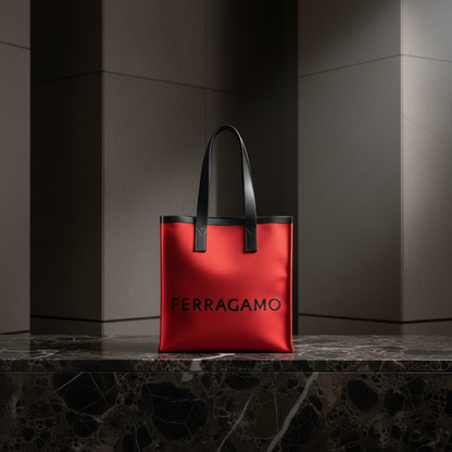 Salvatore Ferragamo North South Tote Men's Canvas,Leather Tote Bag Black,Red Color