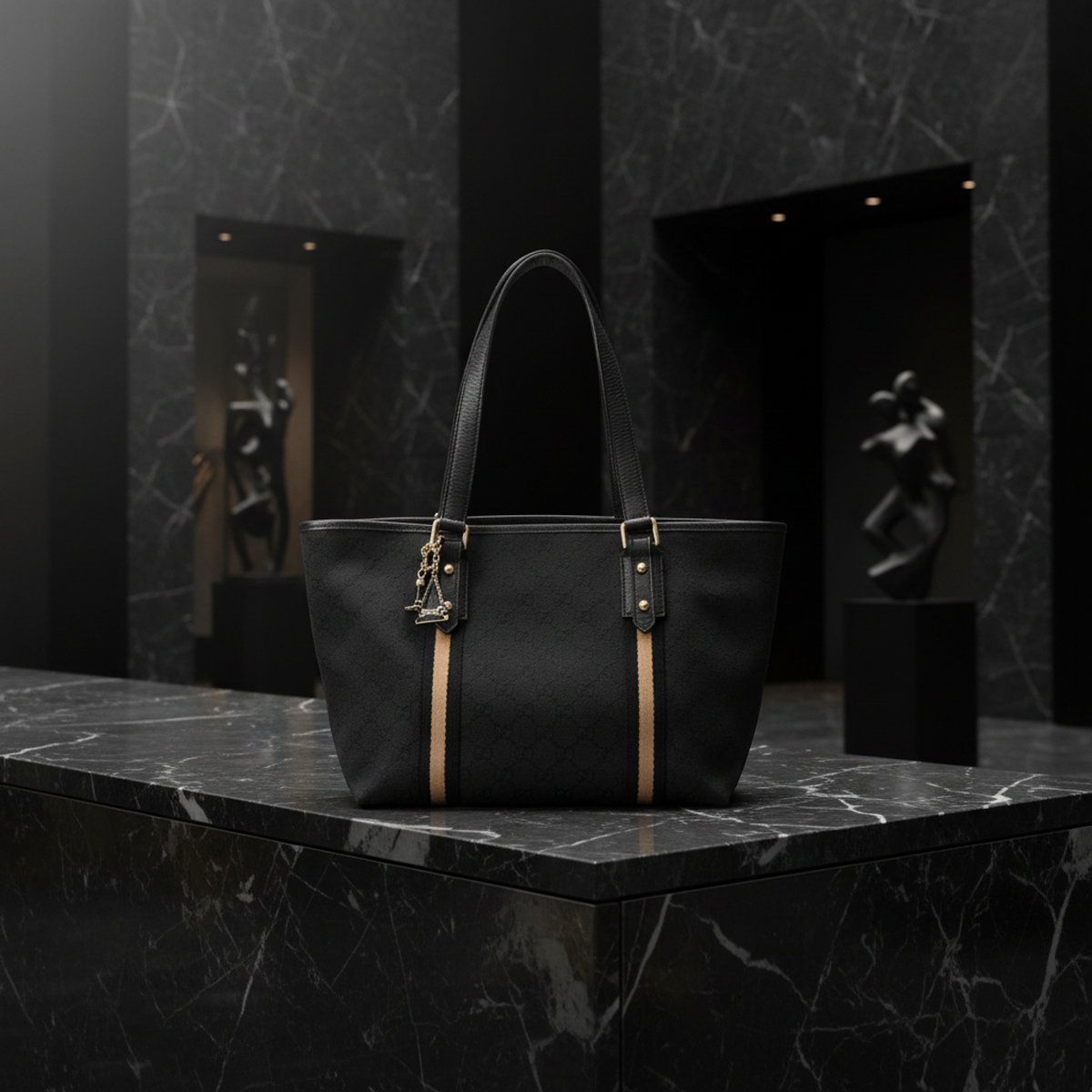 Gucci Sherry Line 137396 Women's GG Canvas,Leather Tote Bag Black