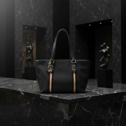 Gucci Sherry Line 137396 Women's GG Canvas,Leather Tote Bag Black