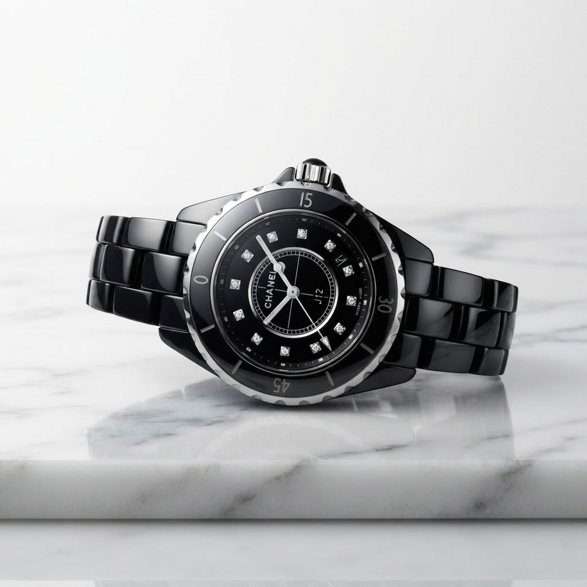 CHANEL J12 Diamond Ceramic Quartz Ladies Watch H1625 Polished