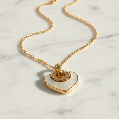 Bvlgari Cuore Mother Of Pearl Necklace Pink Gold (18K) Mother Of Pearl Women,Men Fashion Necklace (Pink Gold)