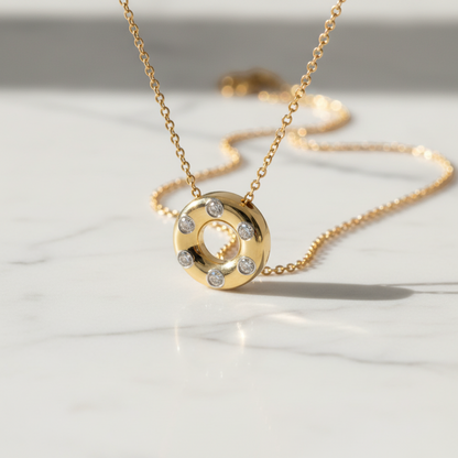 Tiffany Dots Circle Diamond Necklace Yellow Gold (18K),Platinum Diamond Men,Women Fashion Necklace (Gold)