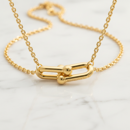 TIFFANY Hardware Double Link Necklace 18K Yellow Gold Polished