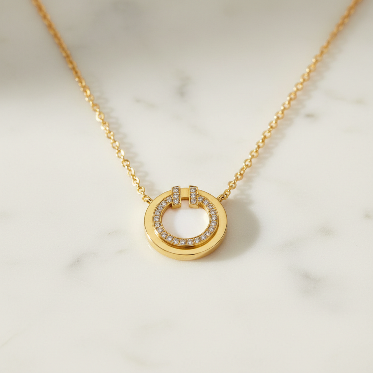 Tiffany T TWO Circle Diamond Necklace Mini Model Yellow Gold (18K) Diamond,Mother Of Pearl Men,Women Fashion Necklace (Gold)