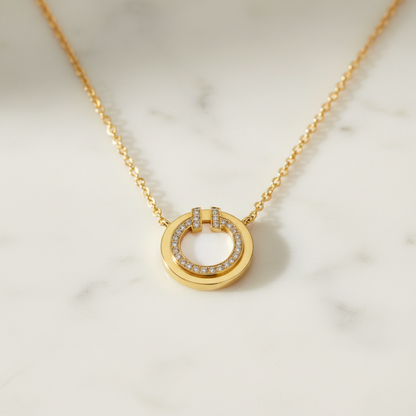 Tiffany T TWO Circle Diamond Necklace Mini Model Yellow Gold (18K) Diamond,Mother Of Pearl Men,Women Fashion Necklace (Gold)