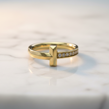 TIFFANY T One Narrow Ring Diamond 18K Yellow Gold Polished