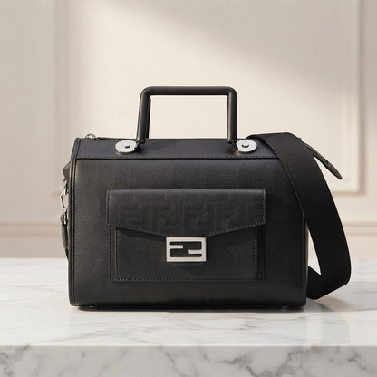 Fendi Zucca Soft Trunk 7VA571 Men's PVC,Leather Boston Bag,Shoulder Bag Black
