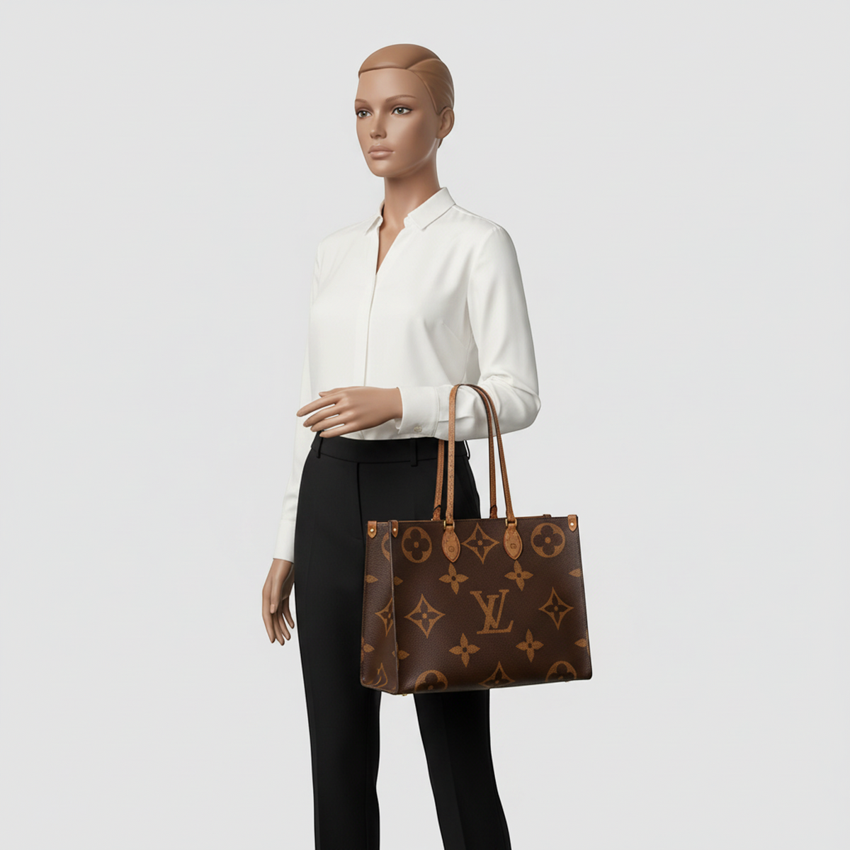 Louis Vuitton Monogram Reverse On The Go GM M45320 Women's Shoulder Bag,Tote Bag Beige,Brown