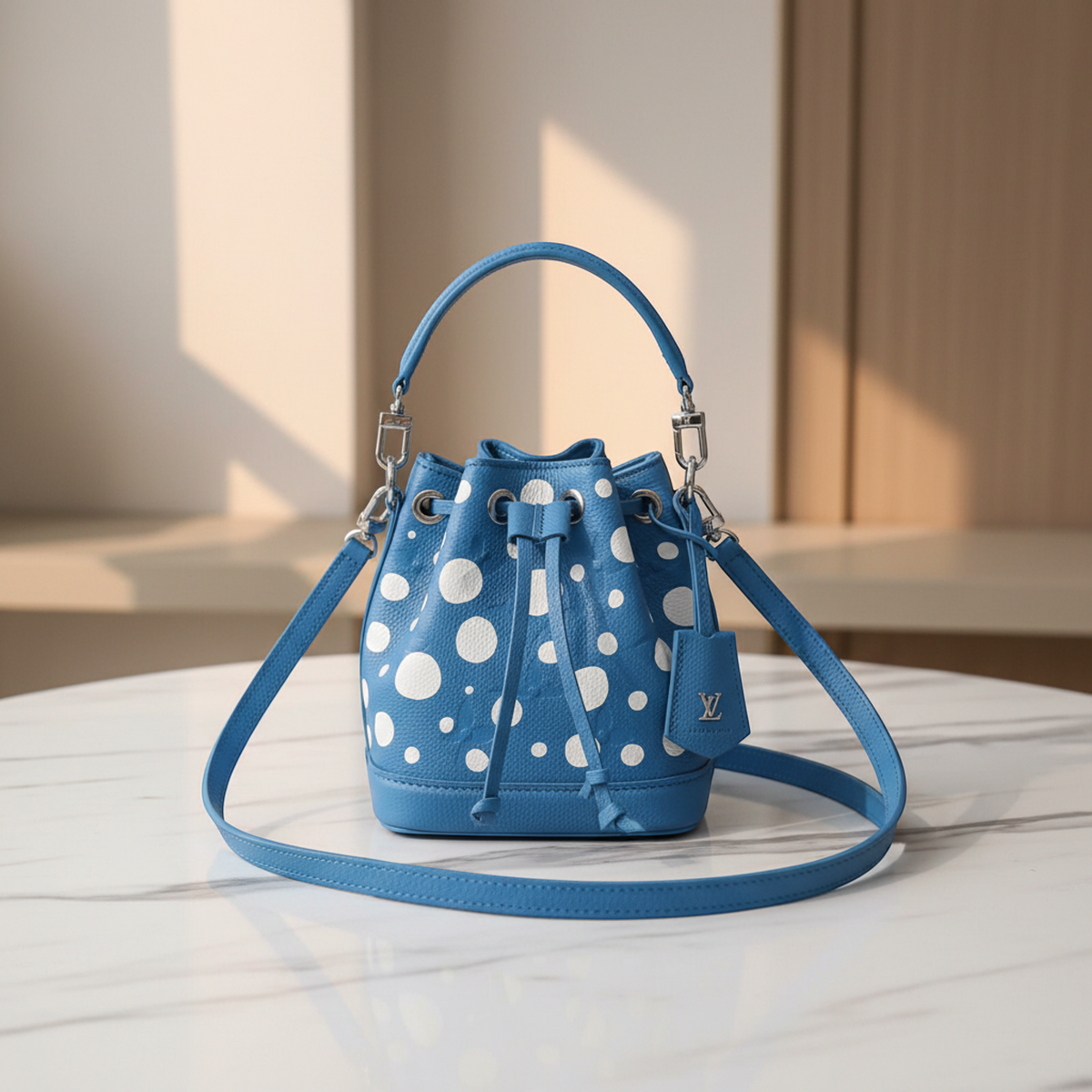 Louis Vuitton Monogram Empreinte LV X Yayoi Kusama Nano Noe M81985 Women's Handbag,Shoulder Bag Blue,White