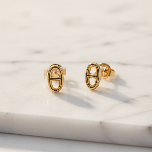HERMES Chaine D'ancre Earrings 18K Pink Gold Polished
