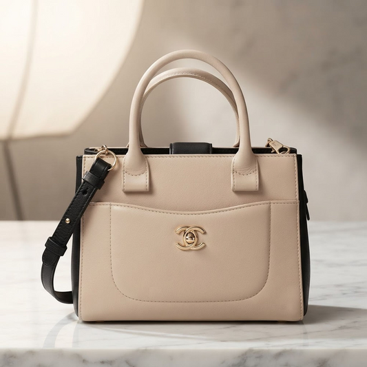 Chanel Neo Executive Tote Mini Women's Leather Handbag,Shoulder Bag Black,Off-white