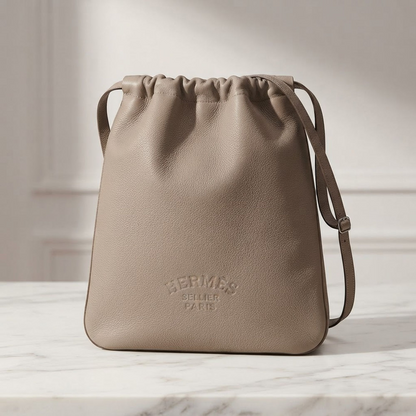 Hermes Bridado Men,Women Evercalf Leather Backpack,Shoulder Bag Off-white