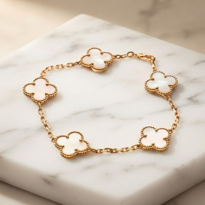 Van Cleef & Arpels Vintage Alhambra Bracelet Yellow Gold (18K) Mother Of Pearl Charm Bracelet Gold