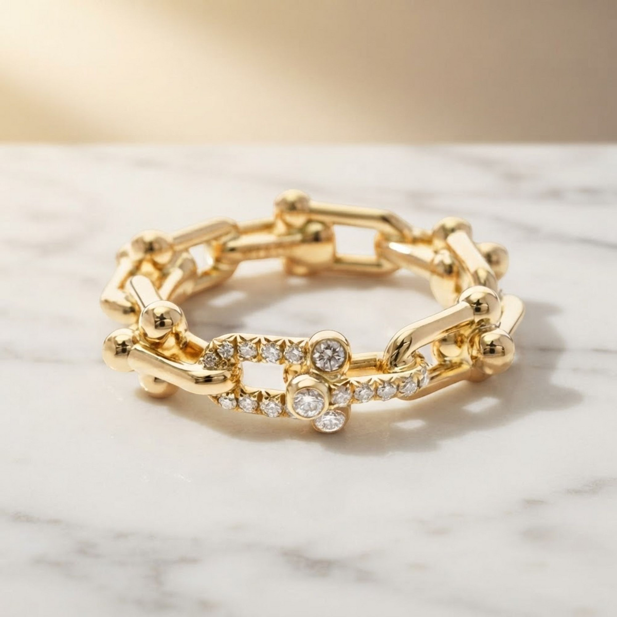 Tiffany Hardware Small Link Ring Yellow Gold (18K) Fashion Diamond Band Ring Carat/0.256 Gold