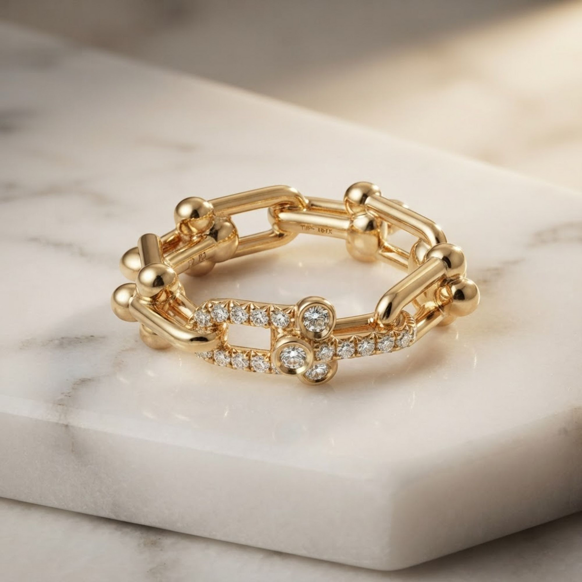 Tiffany Hardware Small Link Ring Yellow Gold (18K) Fashion Diamond Band Ring Carat/0.256 Gold