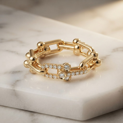 Tiffany Hardware Small Link Ring Yellow Gold (18K) Fashion Diamond Band Ring Carat/0.256 Gold